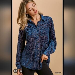 Umgee Blue and Purple Leopard Button Down Shirt